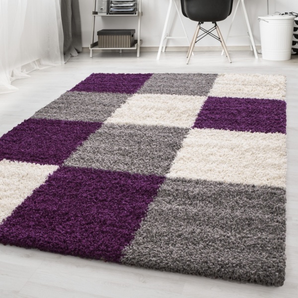 Life Shaggy Checkered Purple Rug